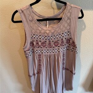 Free People Lavender Embroidered Tank Top